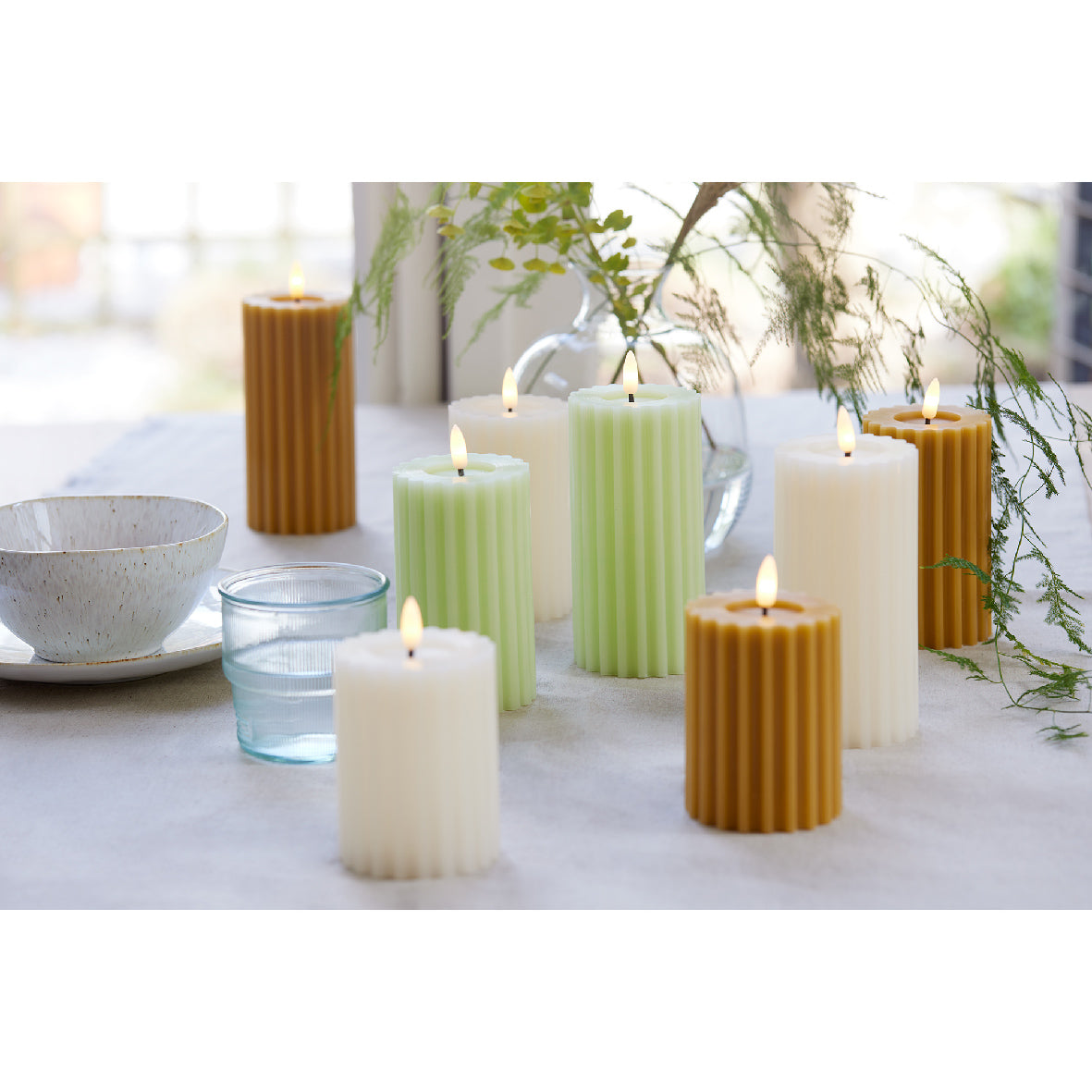 12cm Cream Striped Wax LED Wick Candle (Indoor)