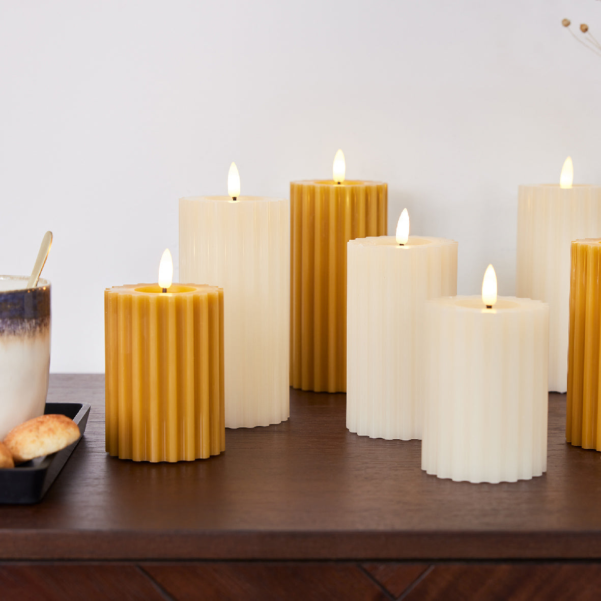 12cm Cream Striped Wax LED Wick Candle (Indoor)