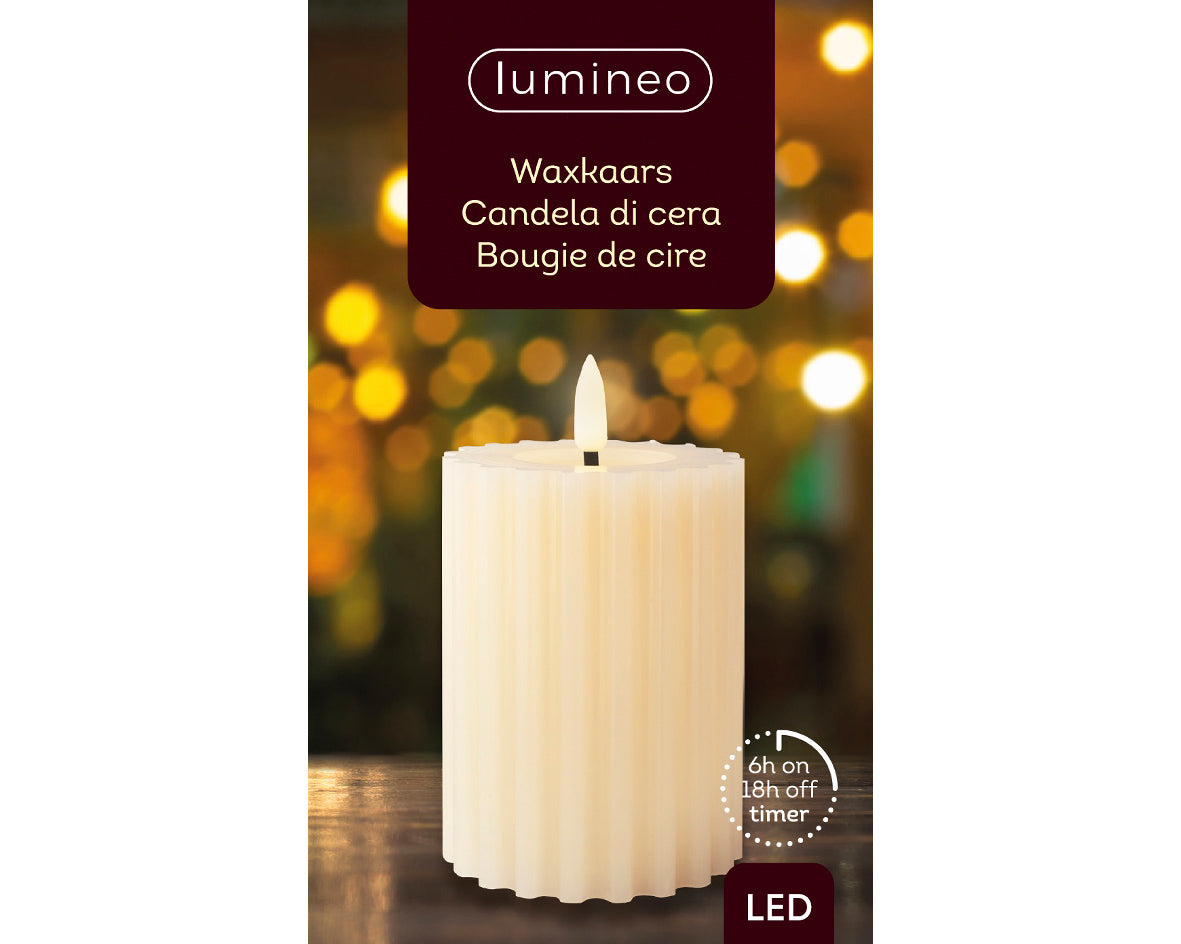 12cm Cream Striped Wax LED Wick Candle (Indoor)