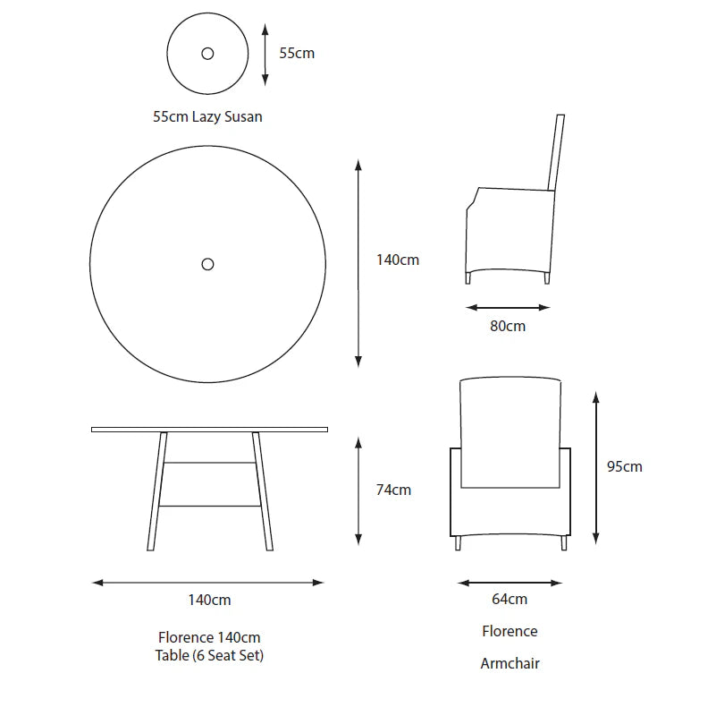 Florence 6 Seat Dining Set Deluxe With 3 Metre Parasol