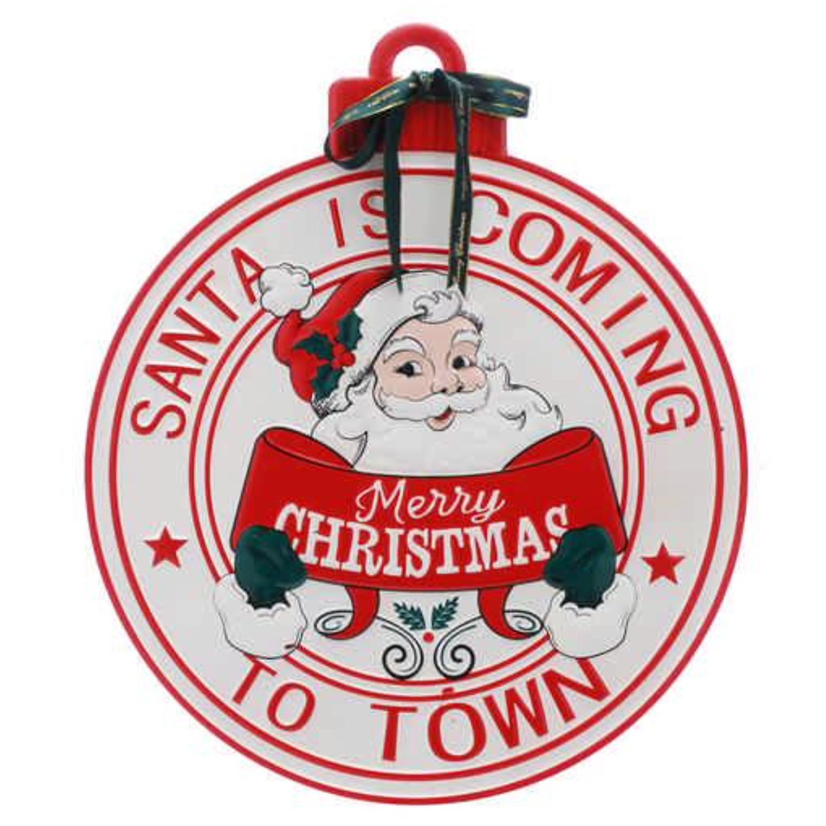 47cm round metal Santa sign in red and white Christmas design