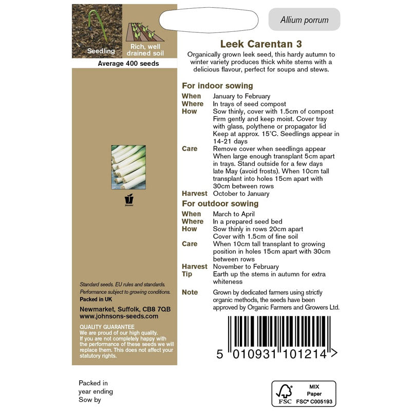 Leek Carentan 3 Organic Seeds