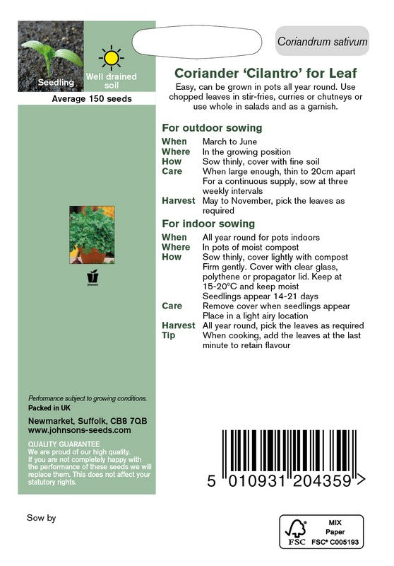 Coriander Cilantro for Leaf Herb Seeds