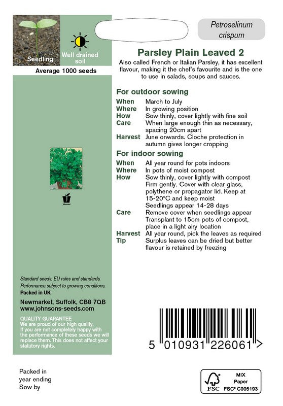 Parsley Plain Leaved 2 Herb Seeds