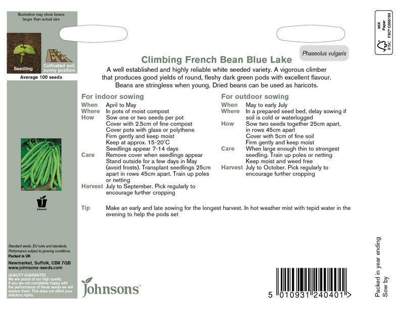 Climbing French Bean Blue Lake Seeds