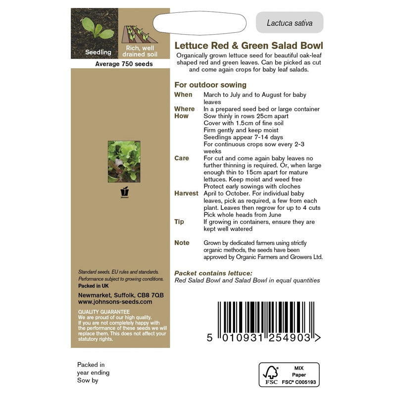 Lettuce Red & Green Salad Bowl Mixed Organic Seeds