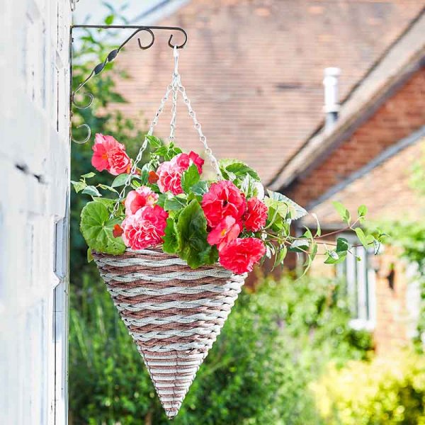 Hanging Basket Duet Faux Rattan Cone 14" (36cm)