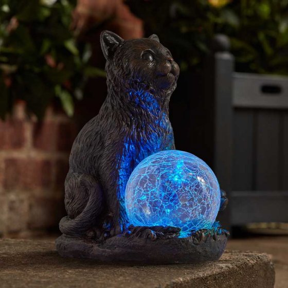 Solar Ornament Mystic Mog with Colour Changing Crackle Light