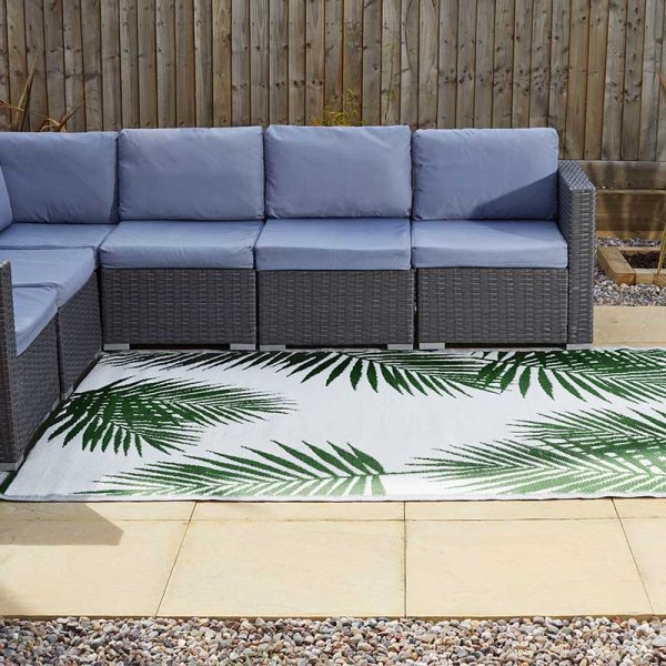 Rug Alfresco Tropicana Jumbo - Cool Grey & Palm Green 1.5 x 2.1m