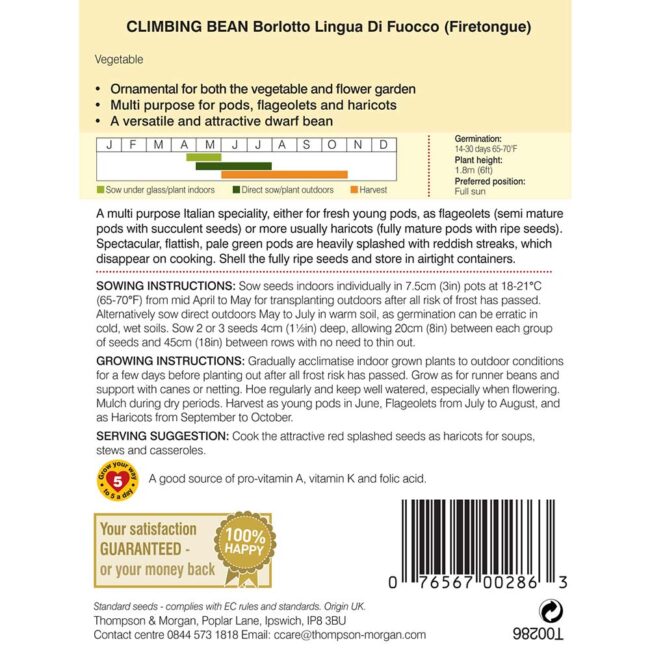 Climbing Bean Borlotto Lingua Seeds