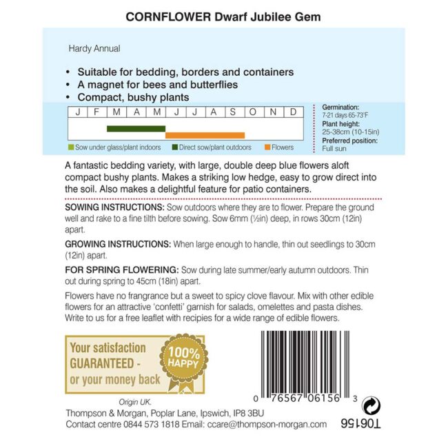 Cornflower Dwarf Jubilee Gem Flower Seeds
