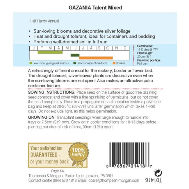 Gazania Talent Mixed Flower Seeds