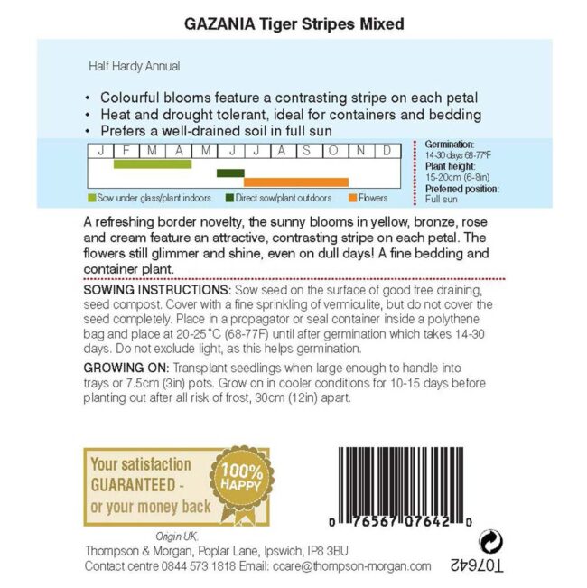 Gazania Tiger Stripes Mixed Flower Seeds