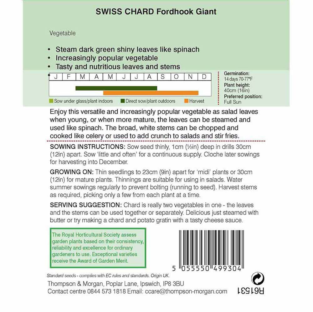 Swiss Chard Fordhook Giant Seeds