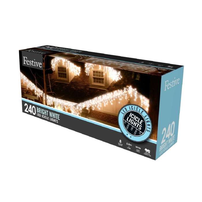 LED Battery Operated 240 Snowing Icicle Lights Bright White