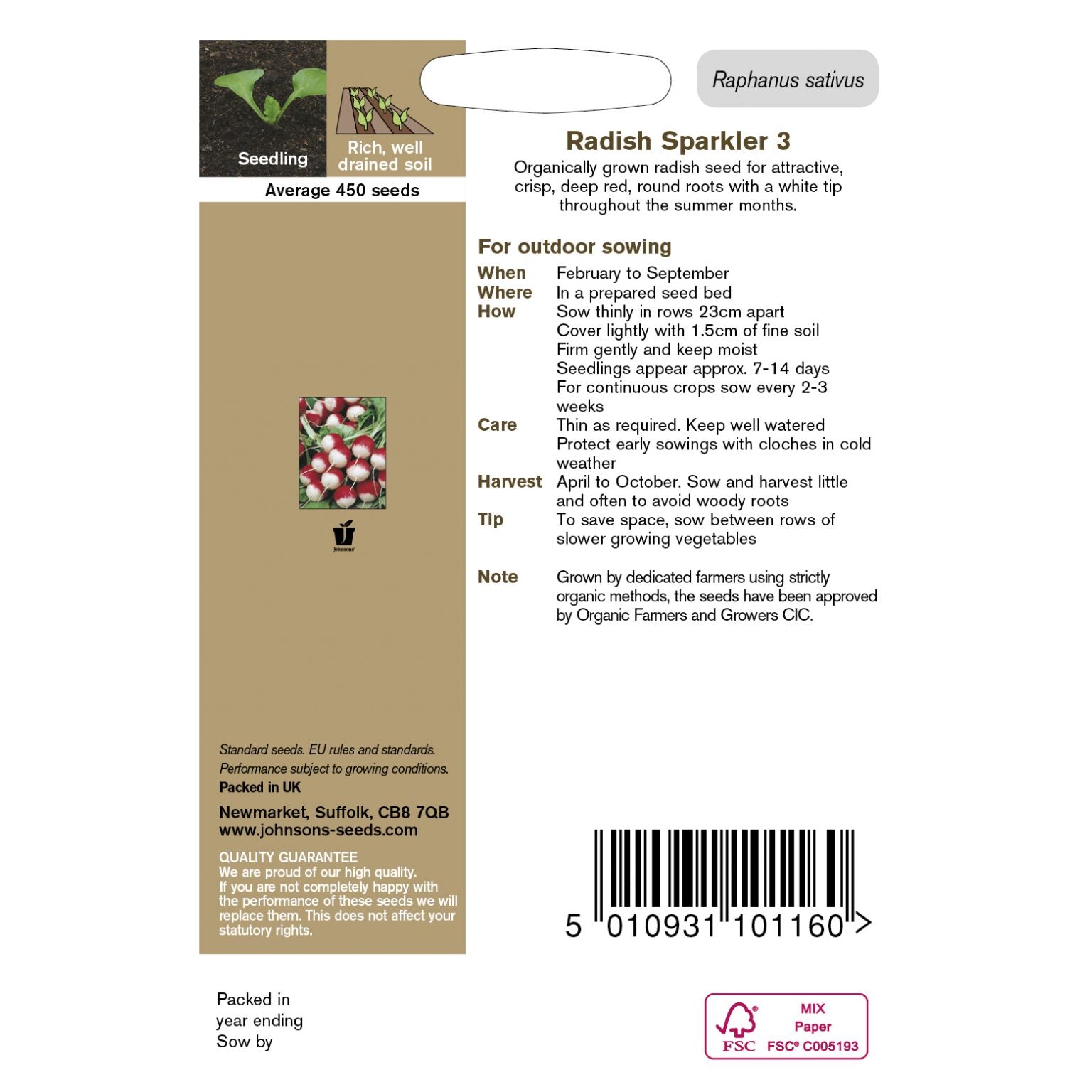 Radish Sparkler 3 Organic Seeds