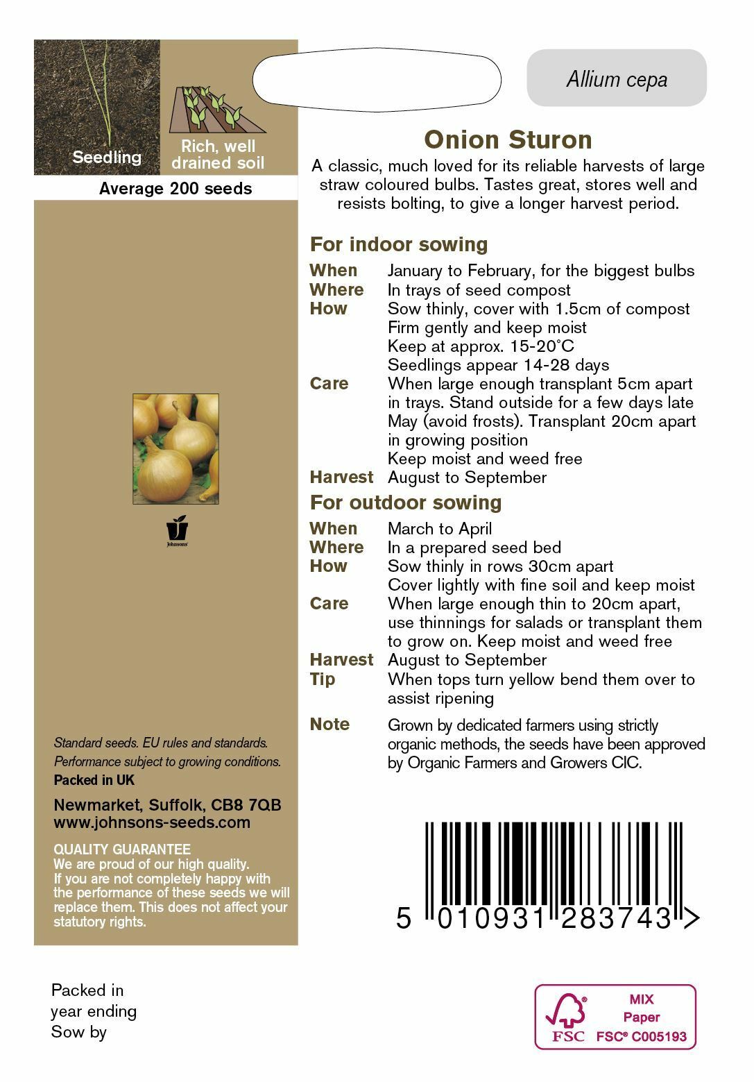 Onion Sturon Organic Seeds