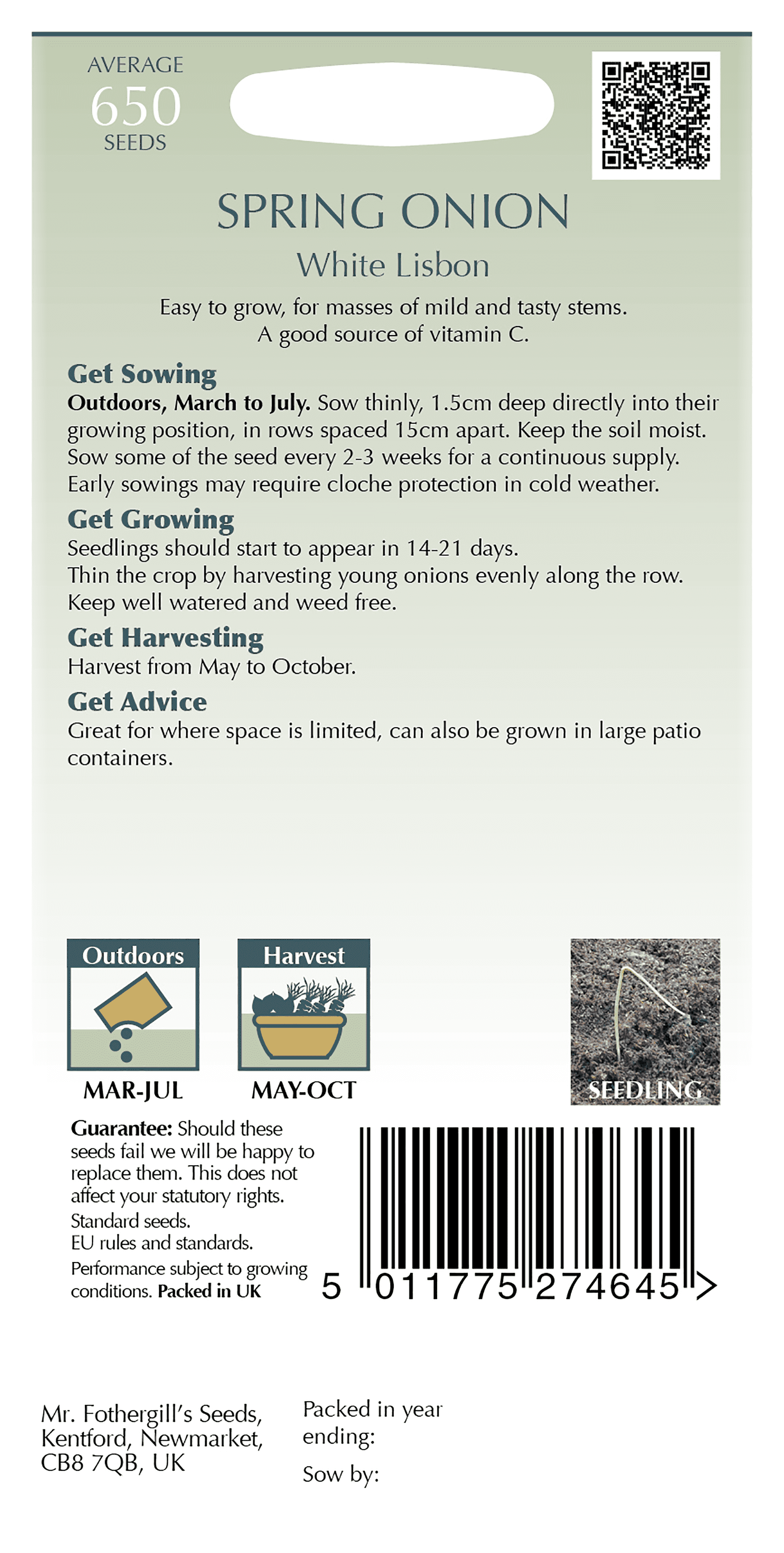 Spring Onion White Lisbon Seeds David Domoney