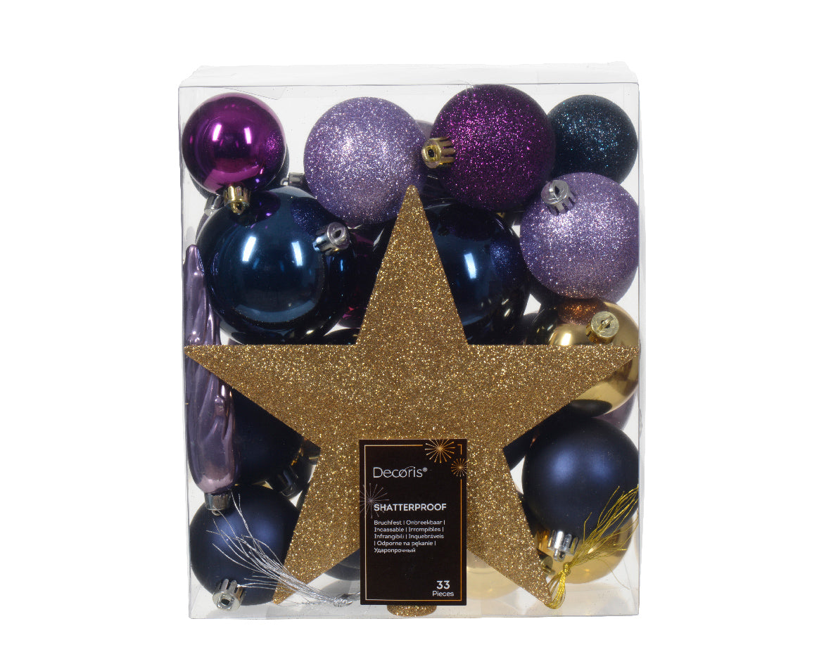 Purple Mixed Shatterproof Baubles Set