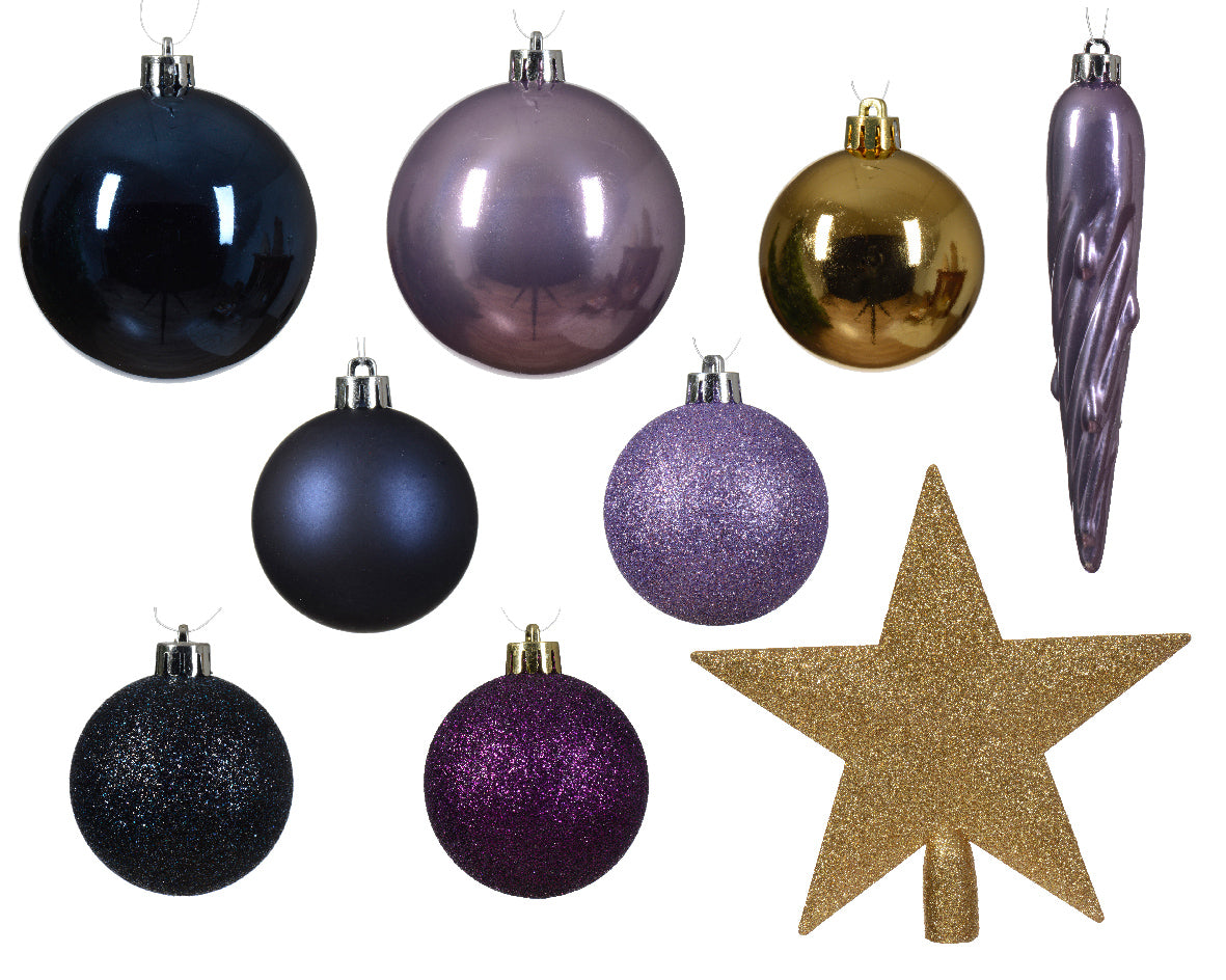 Purple Mixed Shatterproof Baubles Set