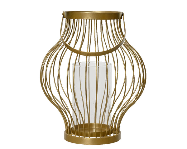 Matte Gold Iron Lantern with Glass Tube