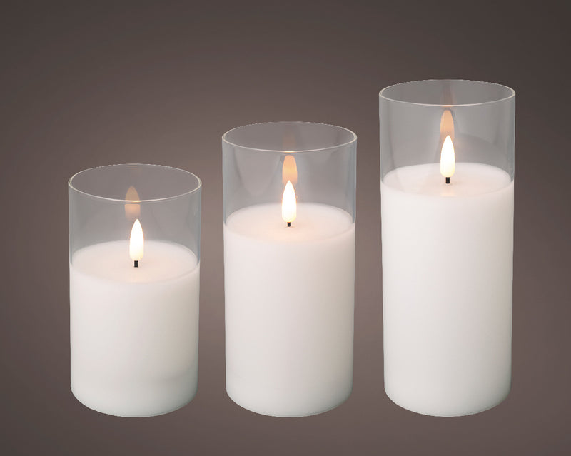 Set of 3 Warm White Glass LED Wick Candles