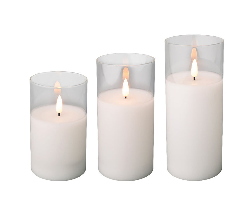 Set of 3 Warm White Glass LED Wick Candles