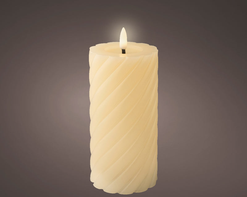 LED wick candle wax twisted CREAM 12cm BO indoor