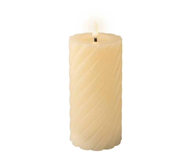 LED wick candle wax twisted CREAM 12cm BO indoor