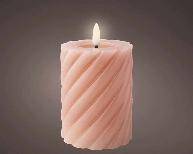 LED wick candle wax twisted PINK 12cm BO indoor