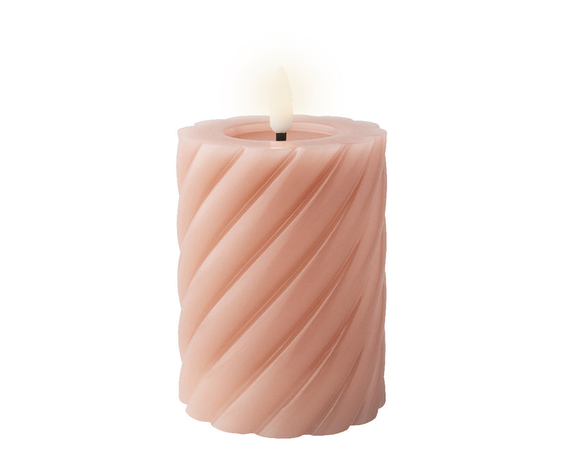LED wick candle wax twisted PINK 12cm BO indoor