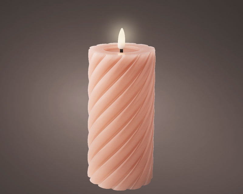 LED wick candle wax twisted Pink 17cm BO indoor