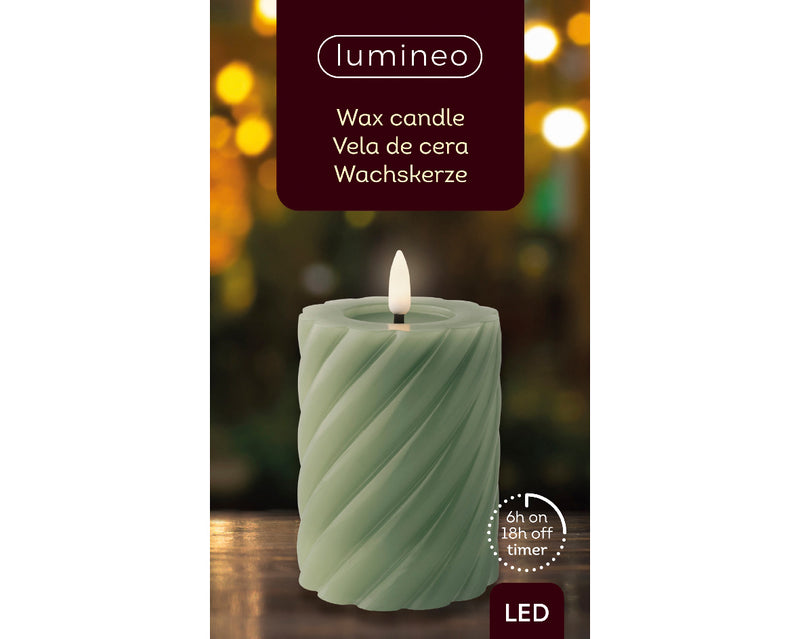 LED wick candle wax twisted GREEN 12 cm BO indoor