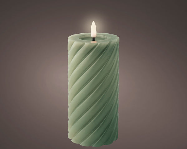 LED wick candle wax twisted GREEN 17cm BO indoor