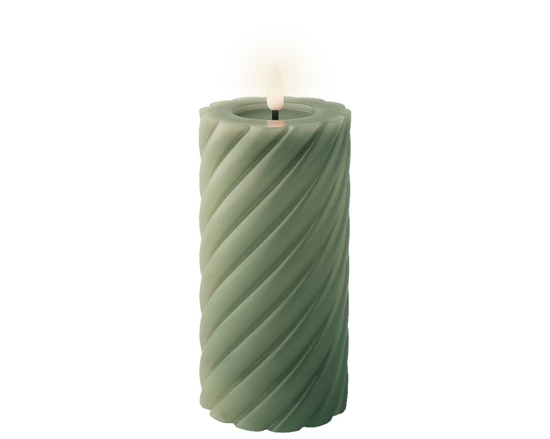 LED wick candle wax twisted GREEN 17cm BO indoor