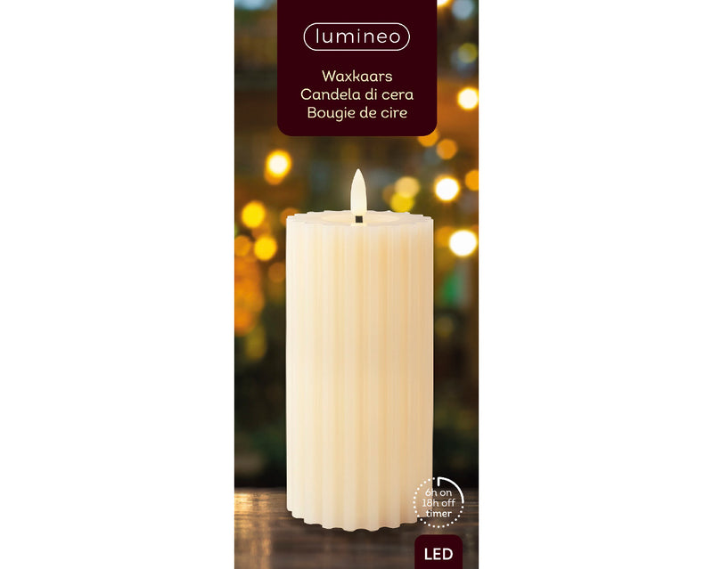 LED wick candle wax striped 17cm CREAM BO indoor