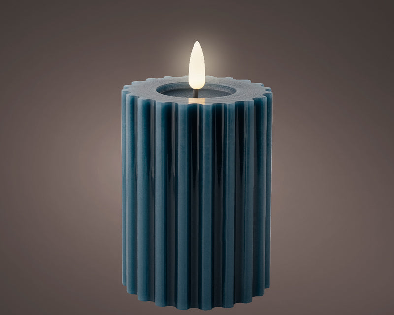 LED wick candle wax striped 12cm blue BO indoor