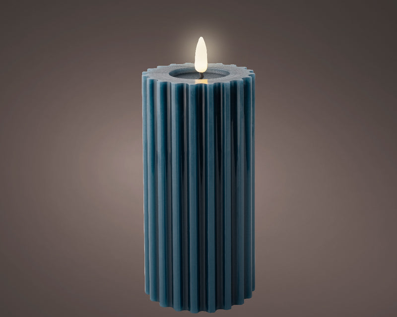 LED wick candle wax striped 17cm blue BO indoor