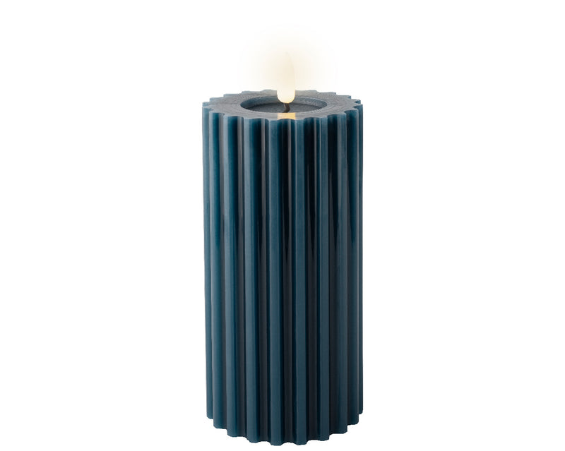 LED wick candle wax striped 17cm blue BO indoor