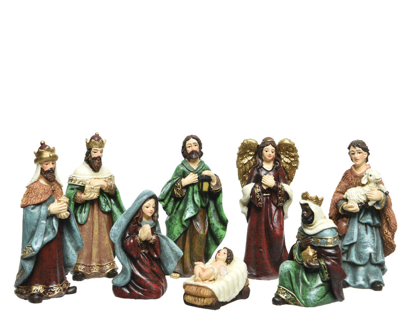 Nativity set polyresin maria, joseph, jesus, 3 king, angel, shepard 8 figures