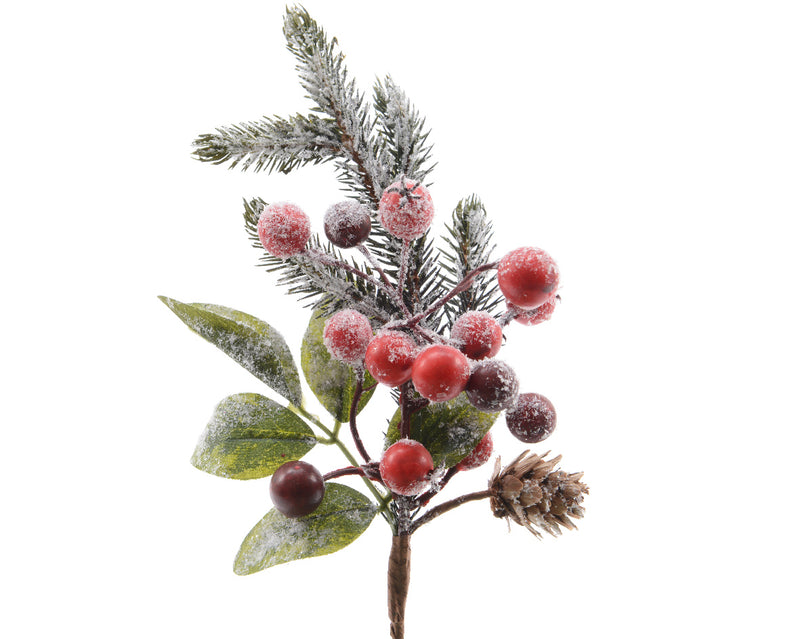 Frosted Red Berrie Pick with Pinecones
