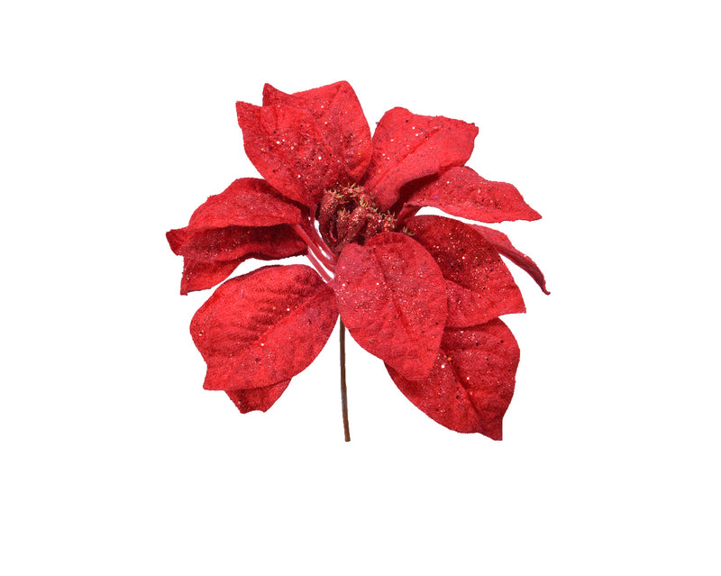 Polyester Glitter Poinsettia Clip- Red