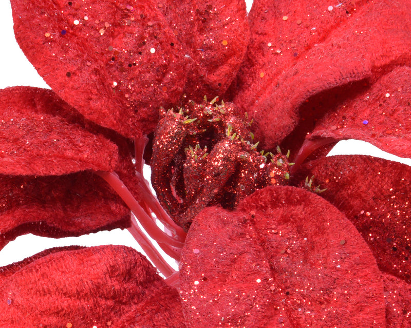 Polyester Glitter Poinsettia Clip- Red