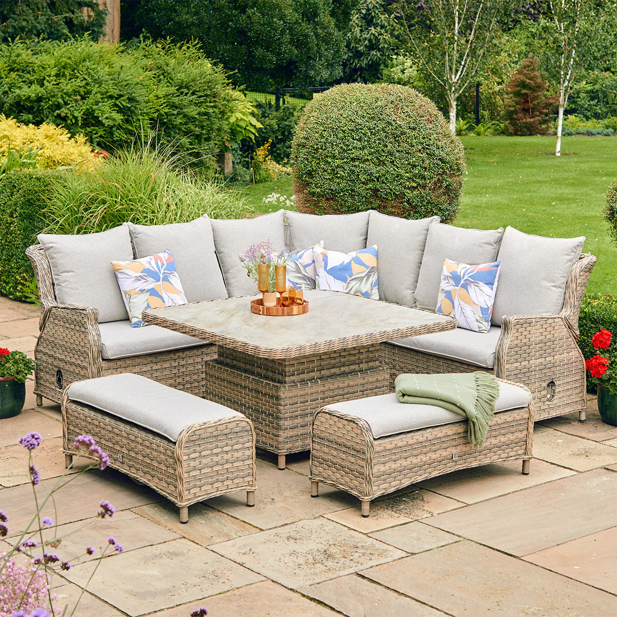 Florence Large Square Modular Dining Set with Adjustable Table