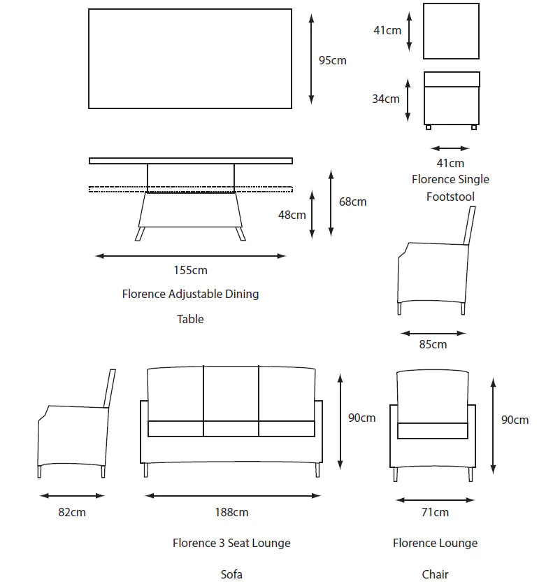 Florence Lounge Dining Set with Adjustable Table