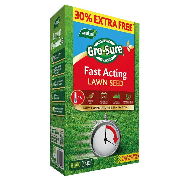 Gro-sure Fast Acting Lawn Seed 10m2 + 30% Extra Free Box