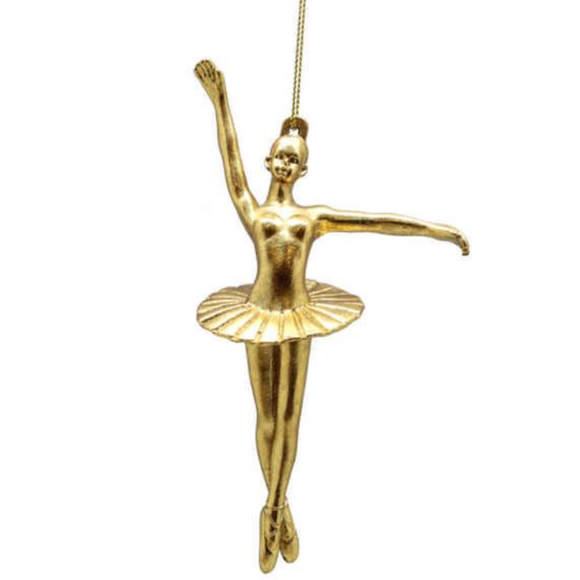 Elegant ballerina ornament in shimmering antique gold finish