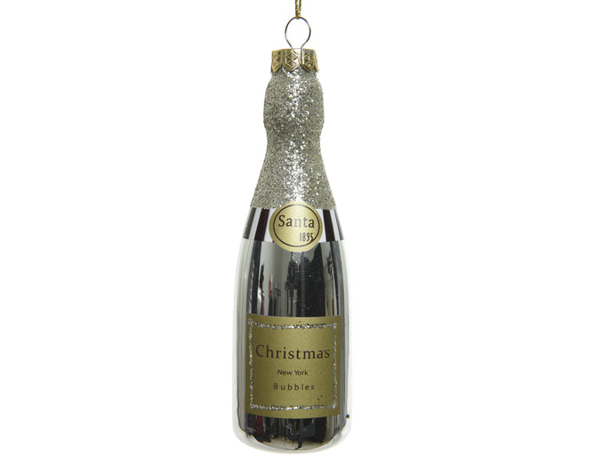 Champagne Bottle Hanging Decoration Glass 12.5cm