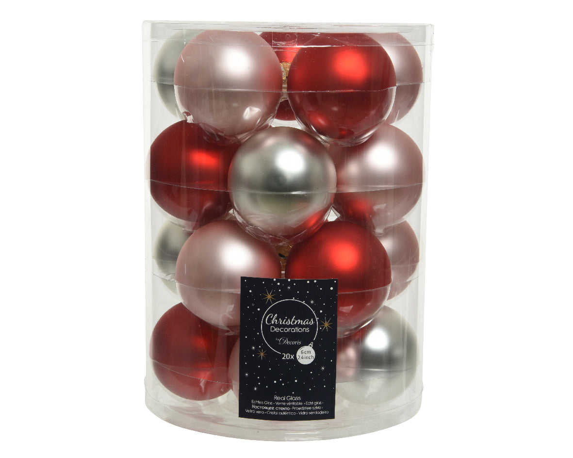 Baubles Glass Matt Mix Red/Pink/Silver