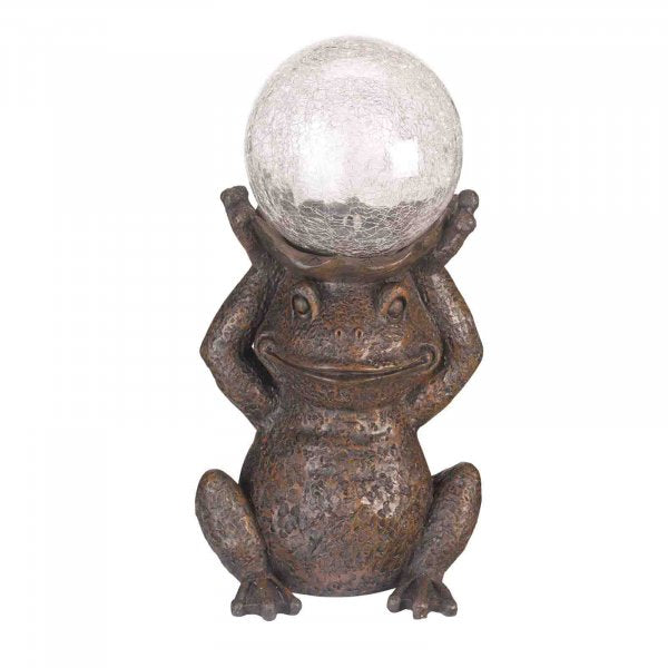 Solar Ornament Gazing Frog with Colour Changing Crackle Light